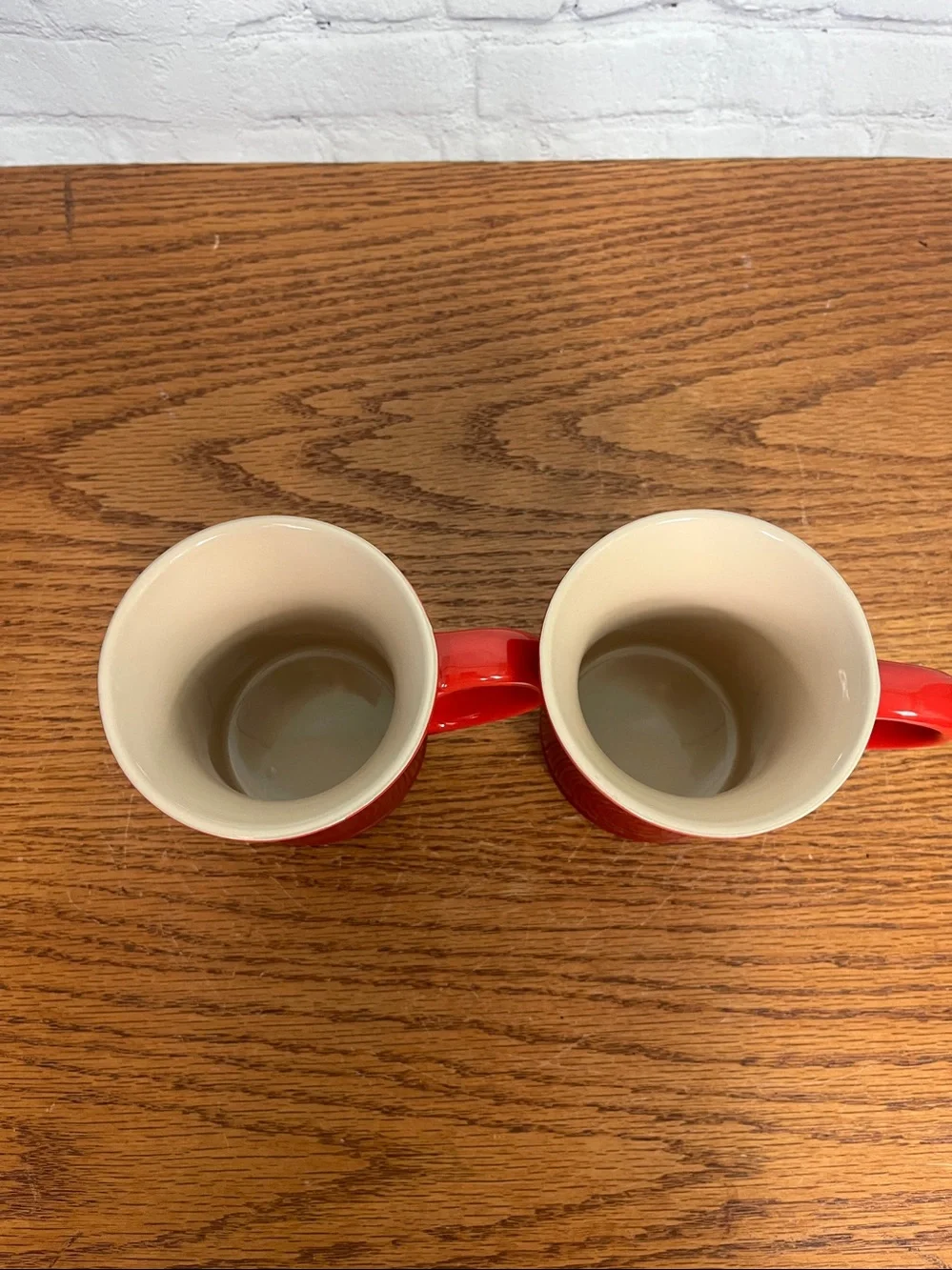 Le Creuset Red Cerise Stoneware Coffee Mug Set of 2~ Ombre Gradient Cups
